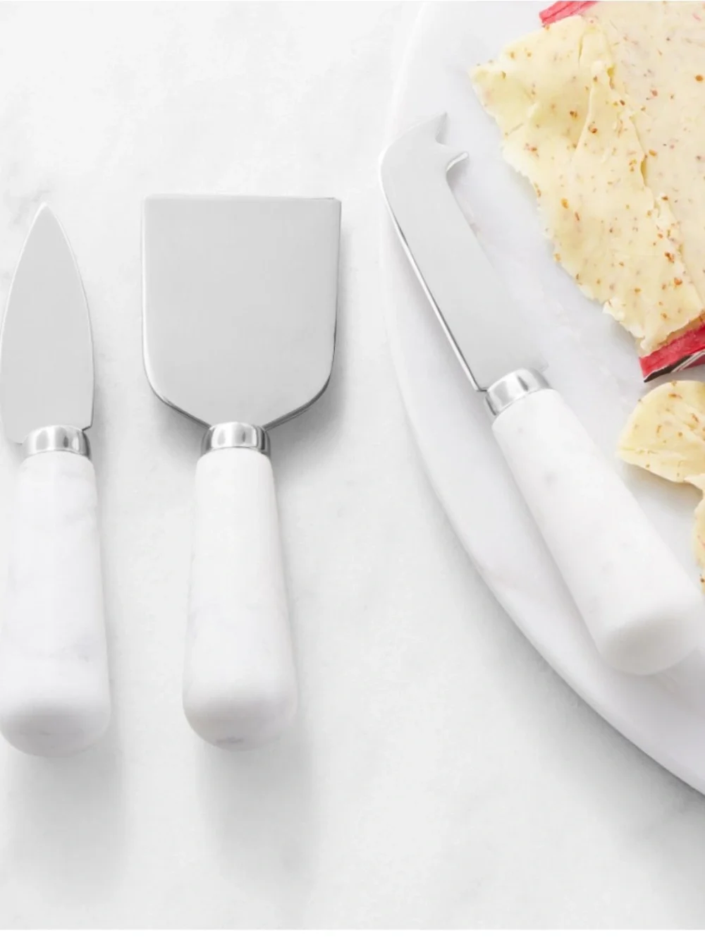 Williams-Sonoma Set of 3 White Marble &Copper Cheese Knives